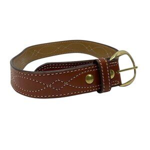 Aker B13 34" Military Tactical Fancy Stitched Leather Belt Tan Brass Buckle